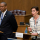 State Sen. Jill Vogel (right), Republican candidate for lieutenant governor of Virginia, gestures during a debate with Democratic candidate Justin Fairfax at the University of Richmond in Virginia on Oct. 5, 2017. (Steve Helber/AP Images)